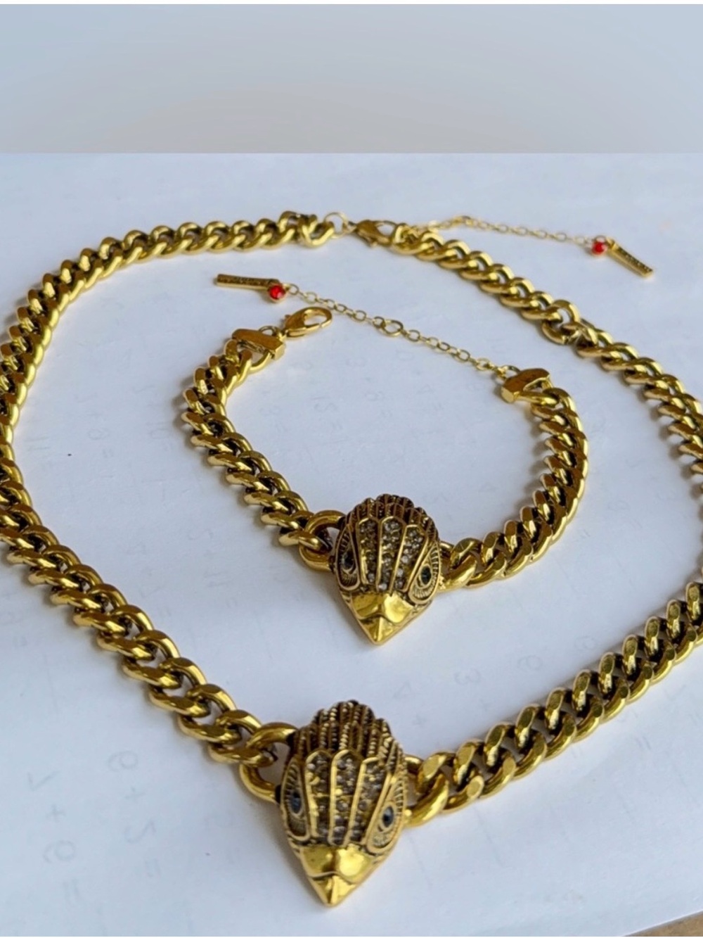 Antique gold eagle head necklace and bracelet set - Picture 13 of 14